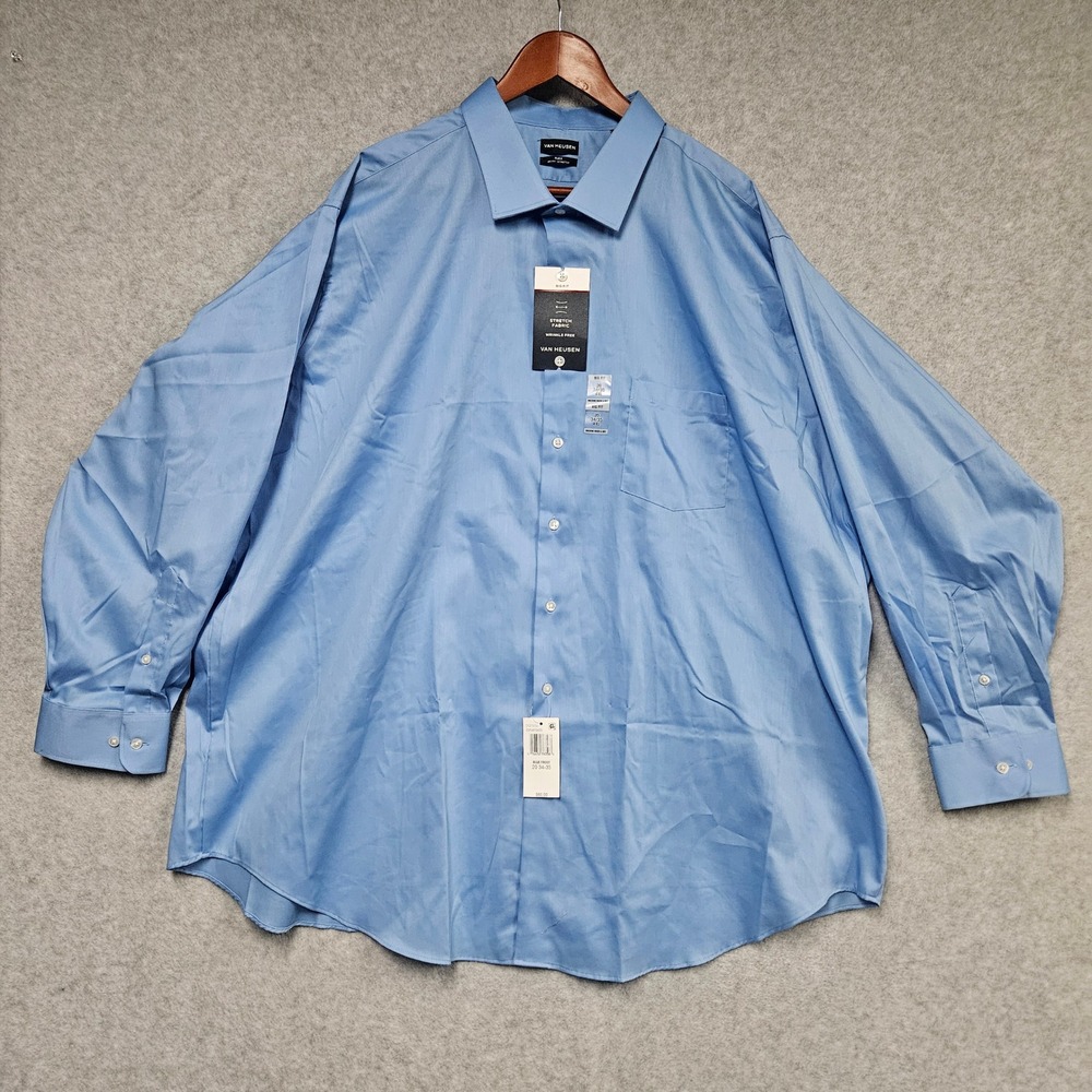 Van Heusen Dress Shirt Mens 4XL Blue Frost Flex Big Fit Stretch Wrinkle Free 20
